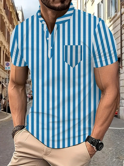 Herren Kurzarm-Hemd Modernes Streifenmuster Berlin Style