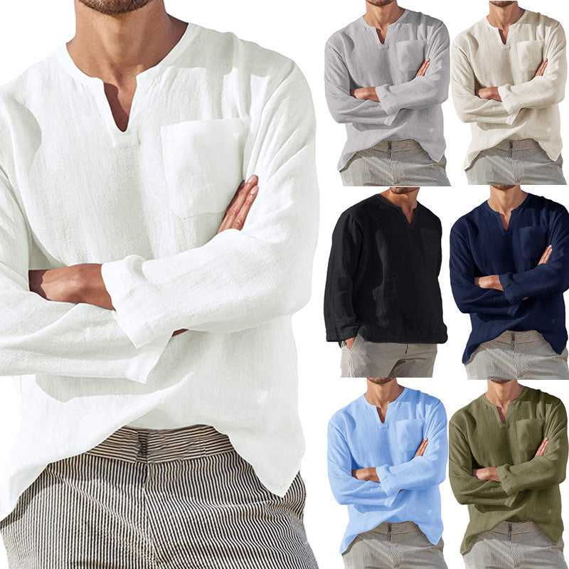 Herren Leinenhemd V-Ausschnitt Leicht Sommer - BerlinGlamour
