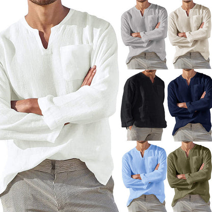 Herren Langarmshirt V-Ausschnitt mit Brusttasche Sportlich - BerlinGlamour