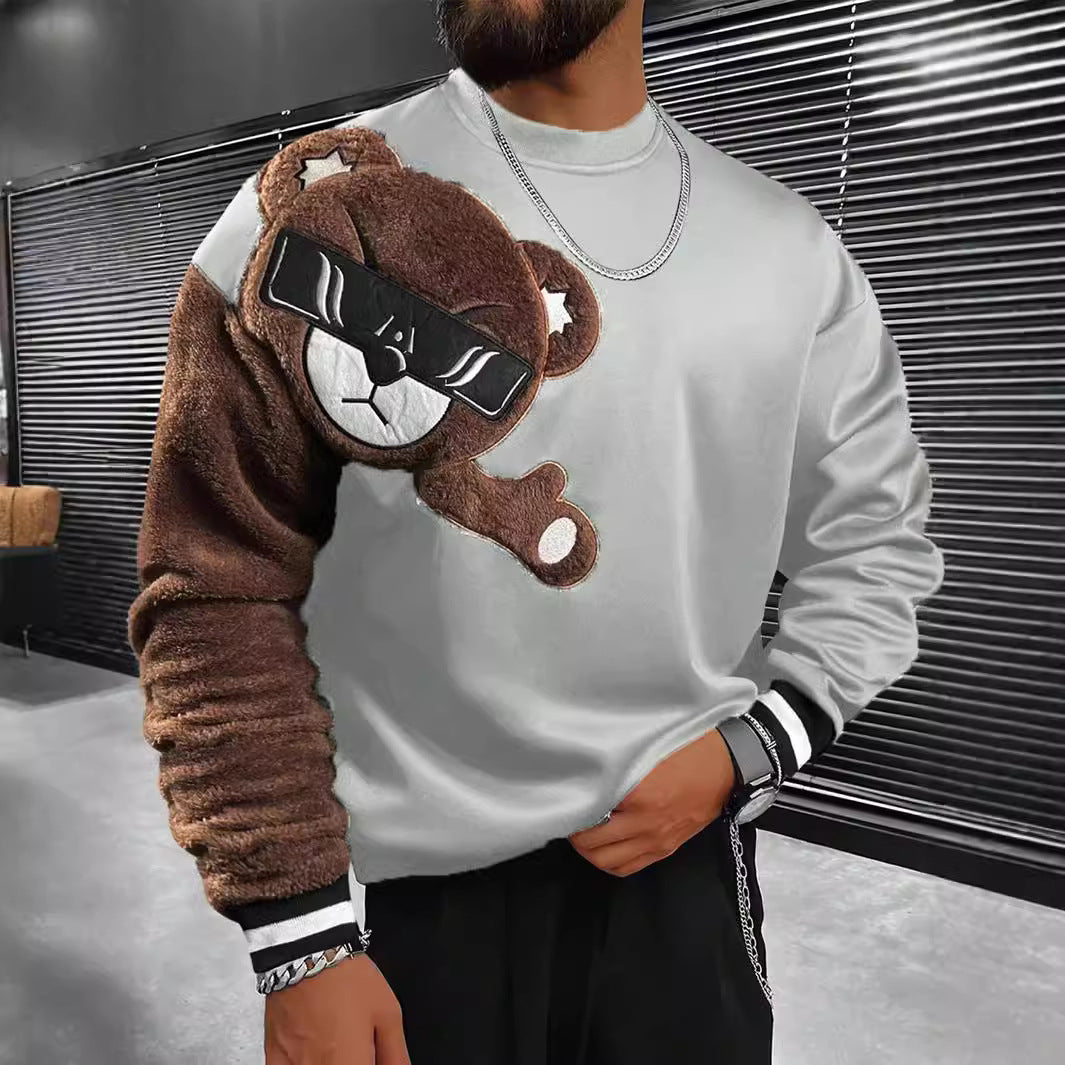 Herren Sweatshirt Plüsch Bär Applikation Modern