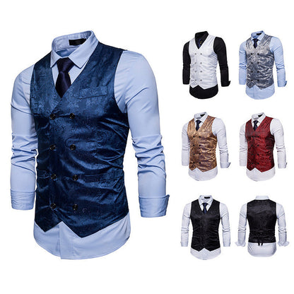 Herren Weste Elegant Jacquard Doppelt Knöpfe Slim Fit