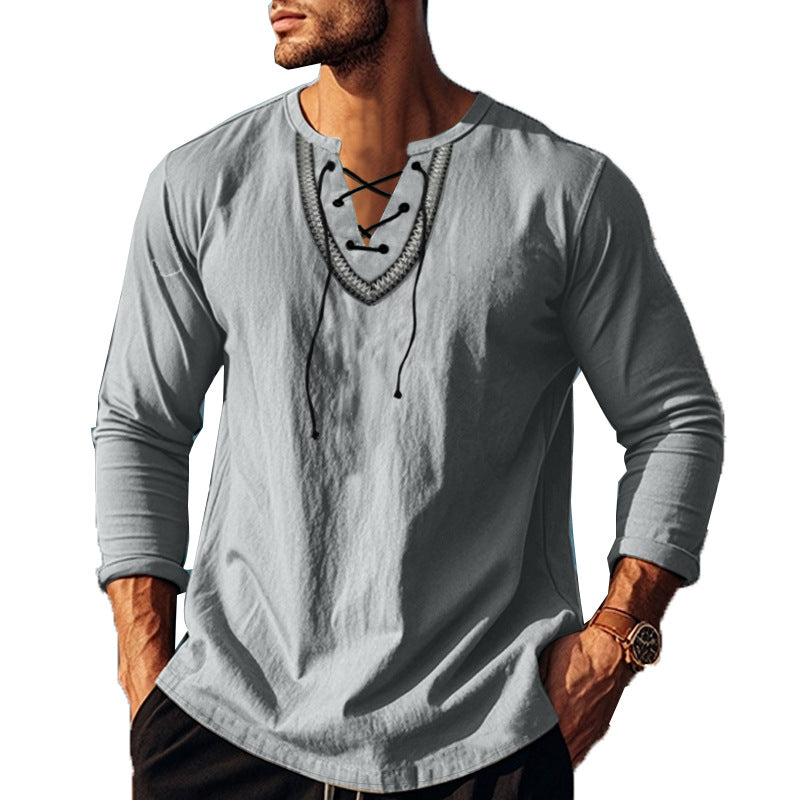 Herren Langarm-Shirt Lässig Mit Schnürung