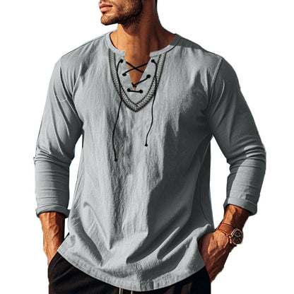 Herren Langarm-Shirt Lässig Mit Schnürung