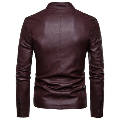 Herren Lederjacke Modern Stehkragen Reißverschlusstaschen