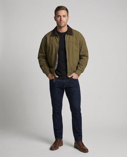 Herren Blouson Jacke Robust Lederoptik Cordkragen