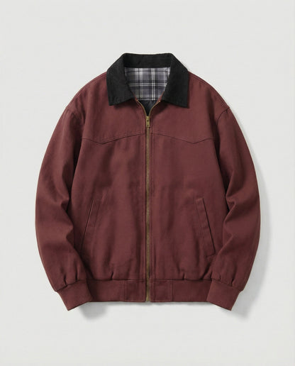Herren Blouson Jacke Robust Lederoptik Cordkragen
