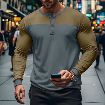 Herren Langarmshirt Modern mit Knopfleiste und Struktur