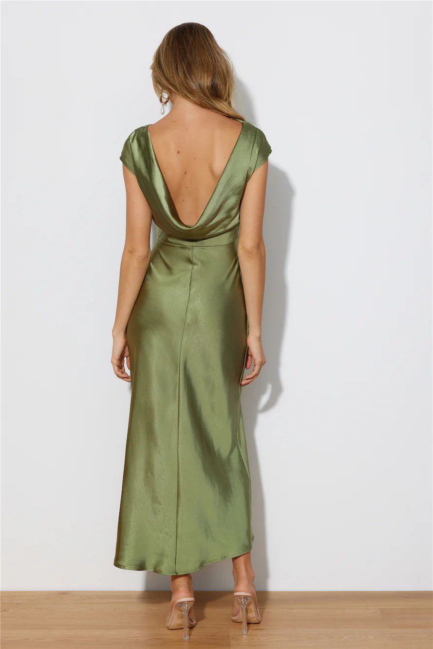Damen Abendkleid Satin Elegantes Rückenausschnitt Kleid
