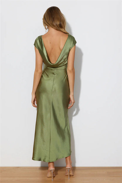 Damen Abendkleid Satin Elegantes Rückenausschnitt Kleid