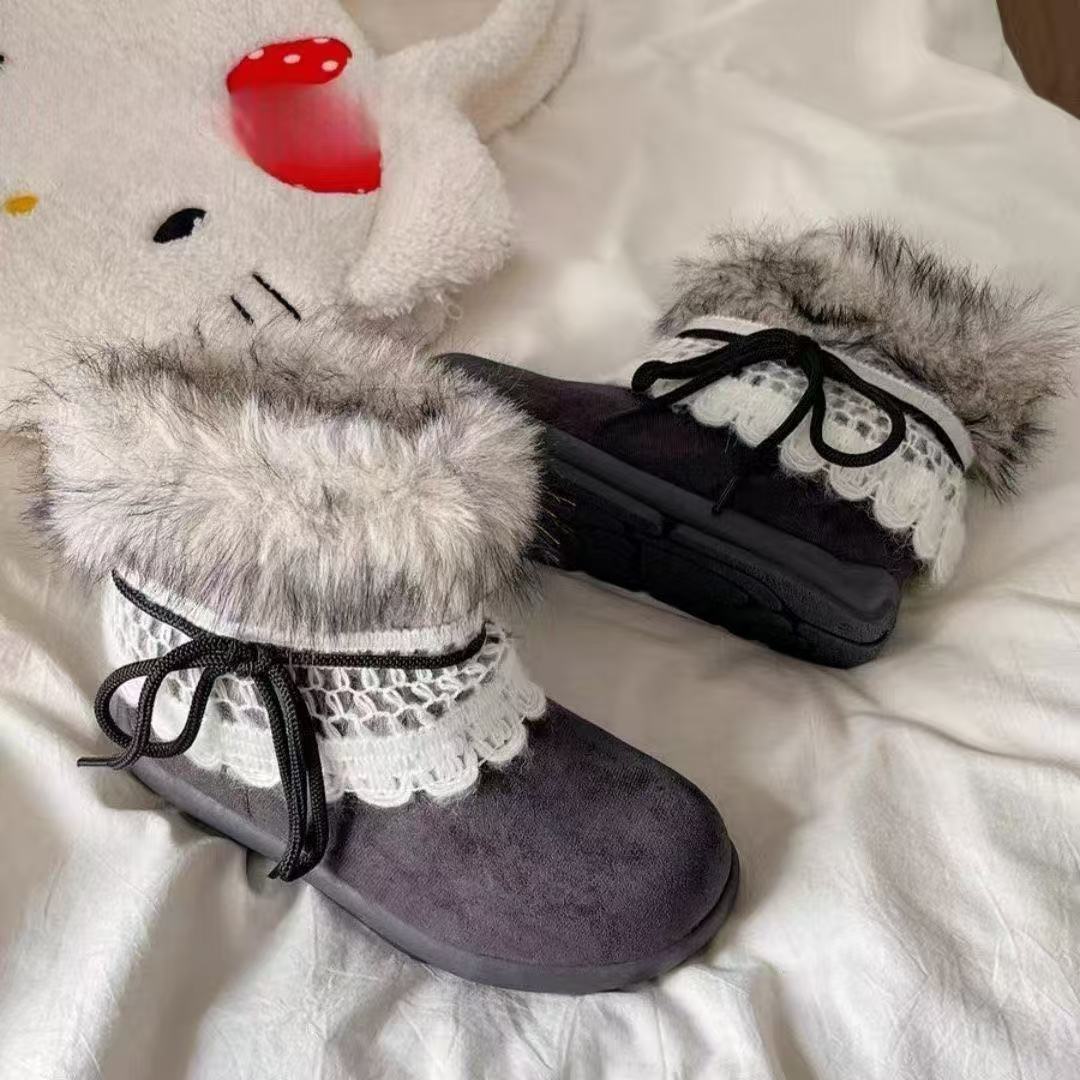 Damen Winterstiefel Warm Fellkragen Schnee Stiefel Moderne