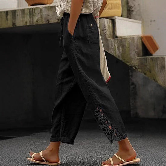 Leinenhose Damen Sommer Leicht Stickerei Modern