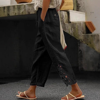Leinenhose Damen Sommer Leicht Stickerei Modern