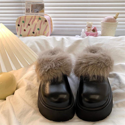 Damen Clogs Flauschig Warm mit Kunstfell und Robuster Sohle