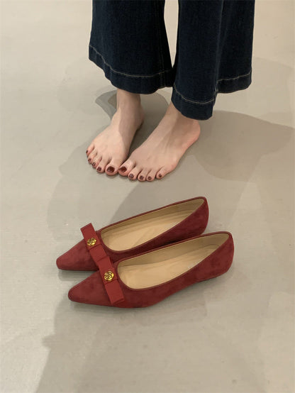 Damen Ballerinas Wildleder Schleife Elegant