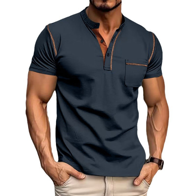 Herren Kurzarm-Shirt mit Kontraststreifen und Brusttasche Modern