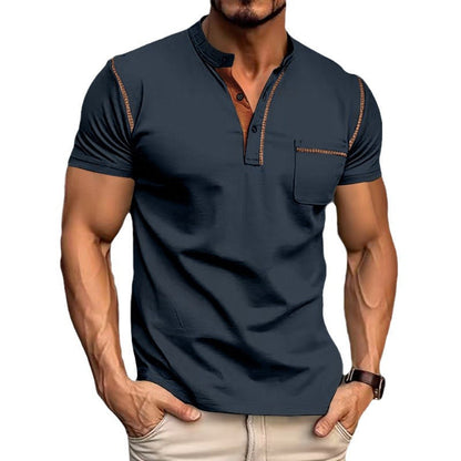 Herren Kurzarm-Shirt mit Kontraststreifen und Brusttasche Modern