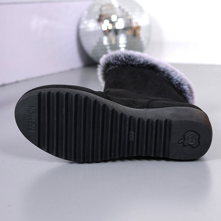 Damen Stiefel Wedge mit Kunstfellkragen und verstellbaren Schnallen