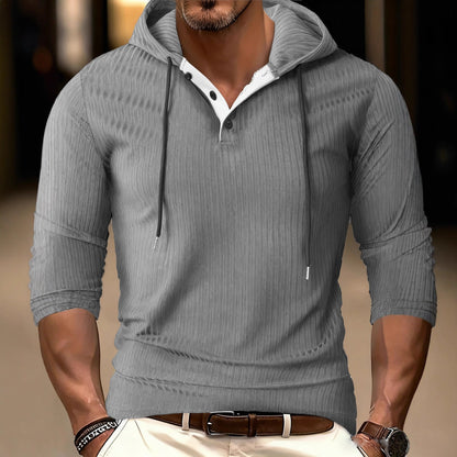 Herren Hoodie Langarm Sportlich Strukturiert Grau