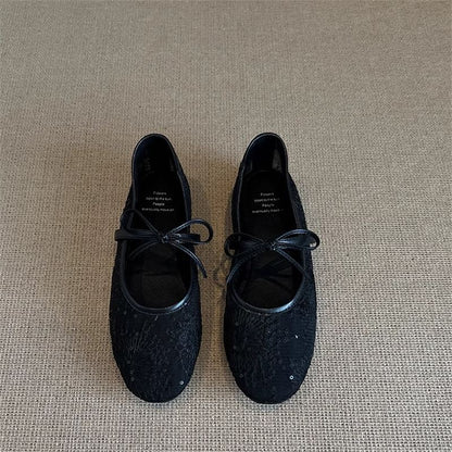 Damen Ballerinas Schuhe mit Blumenmuster und Schleife