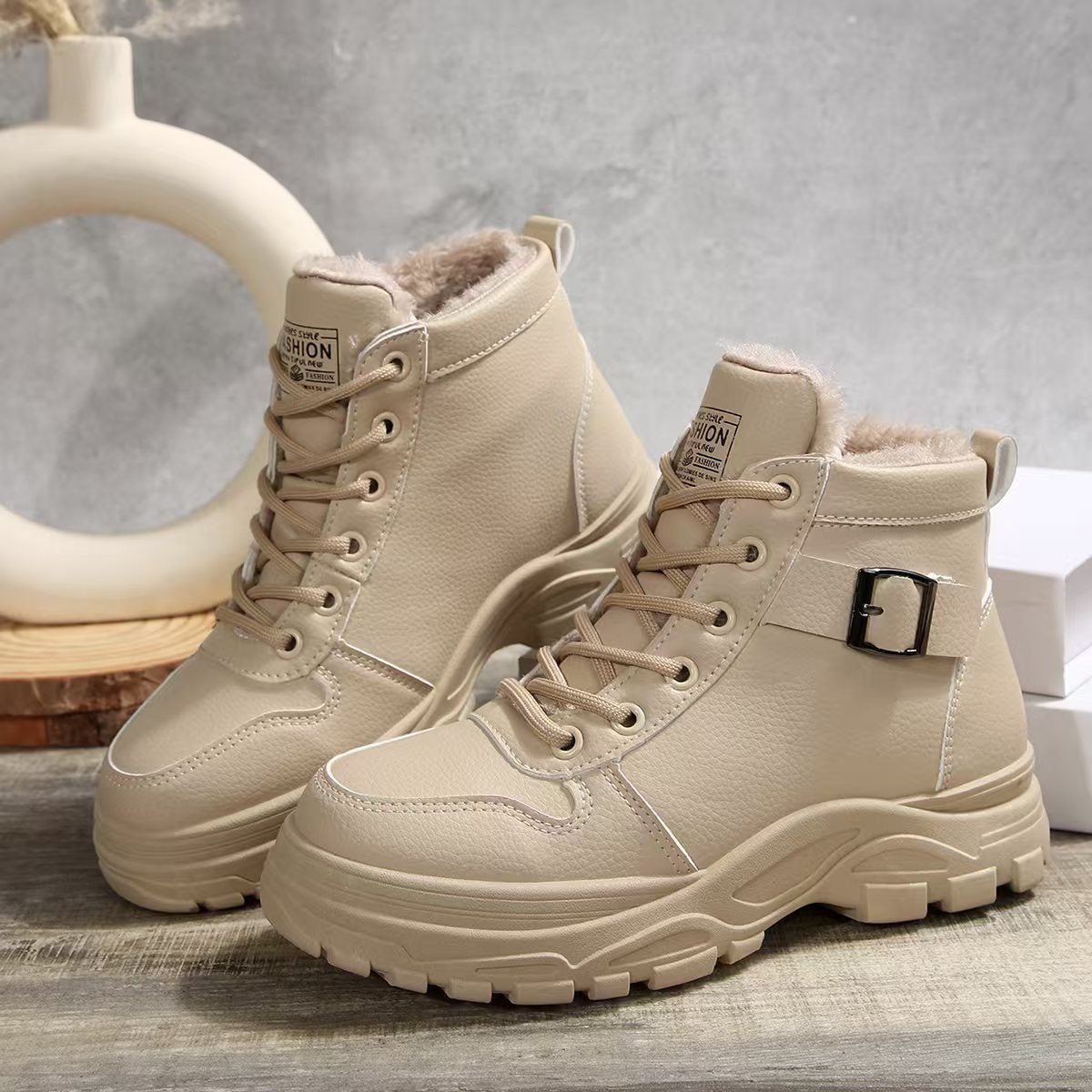 Damen Schnürstiefel Warmfleece Rutschfest Winter