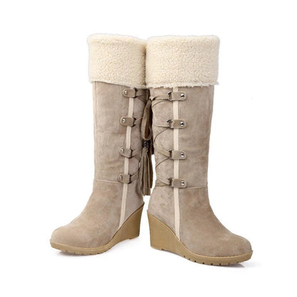Damen Wedge Stiefel Gefüttert Schnürung Modisch