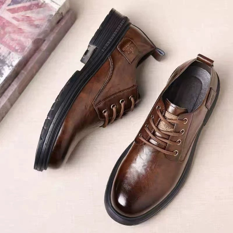 Herren Schnürschuhe Leder Elegante Rutschfest Schwarz