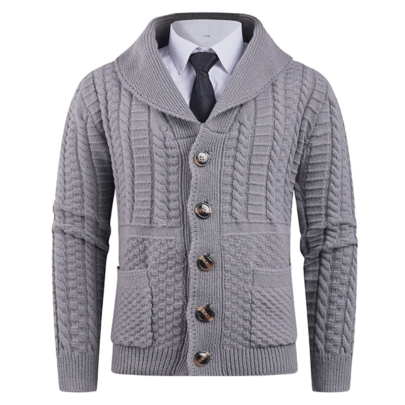 Herren Strickjacke Modern Schalkragen Knöpfe Elegант