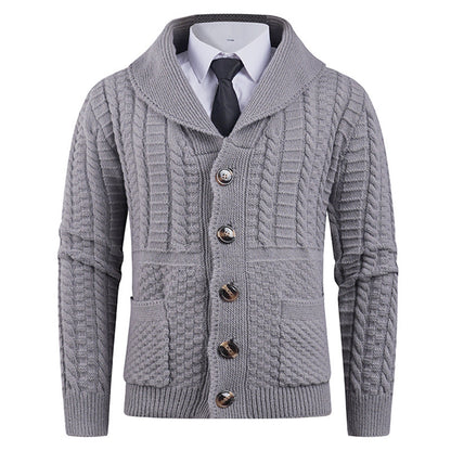 Herren Strickjacke Modern Schalkragen Knöpfe Elegант