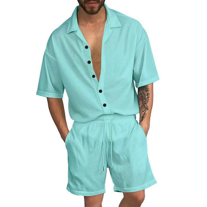 Herren Sommer Set Kurzarmhemd Elastische Shorts