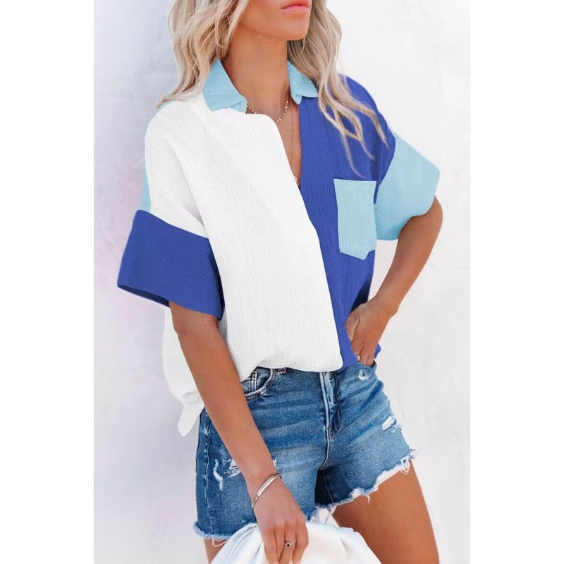 Damen Bluse Patchwork-Design Freizeit-Hemd
