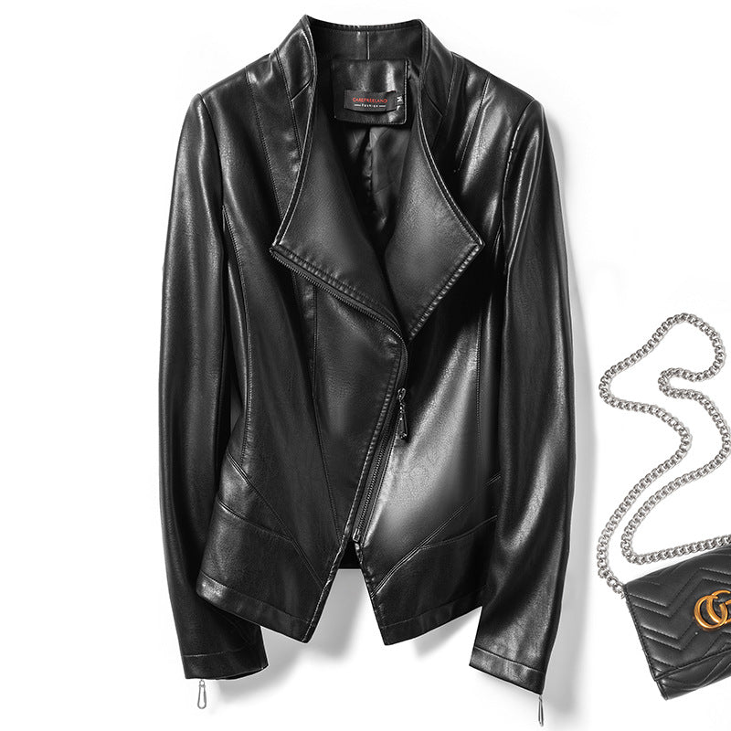 Damen Lederjacke Oversized Modern Schwarz Elegant - BerlinGlamour