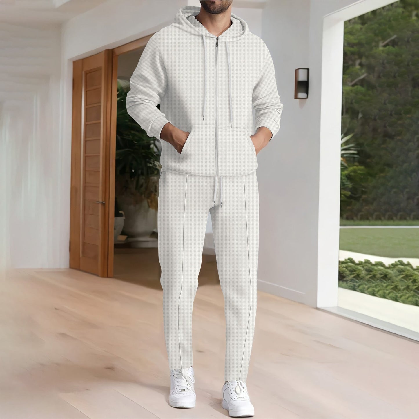 Herren Hoodie-Set Sportlich Funktionell mit Reißverschluss und Taschen