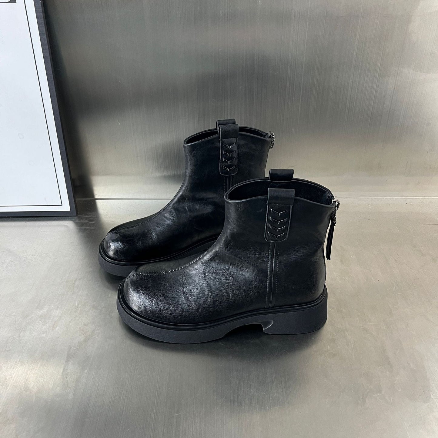 Damen Lederstiefeletten PlateauSchuhe Robust Mit Reißverschluss