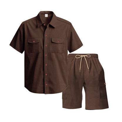 Herren Freizeit-Set Kurzarmhemd Cargo Shorts Bequem