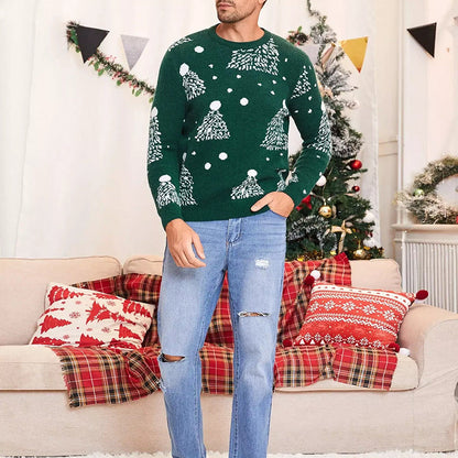 Weihnachtspullover Herren Festlich Tannenbaum Muster Rot