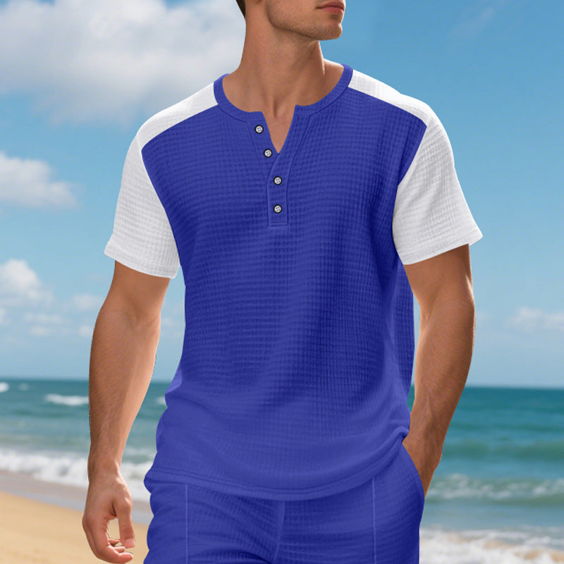 Herren Kurzarmshirt Knopfleiste Modern Strukturiert
