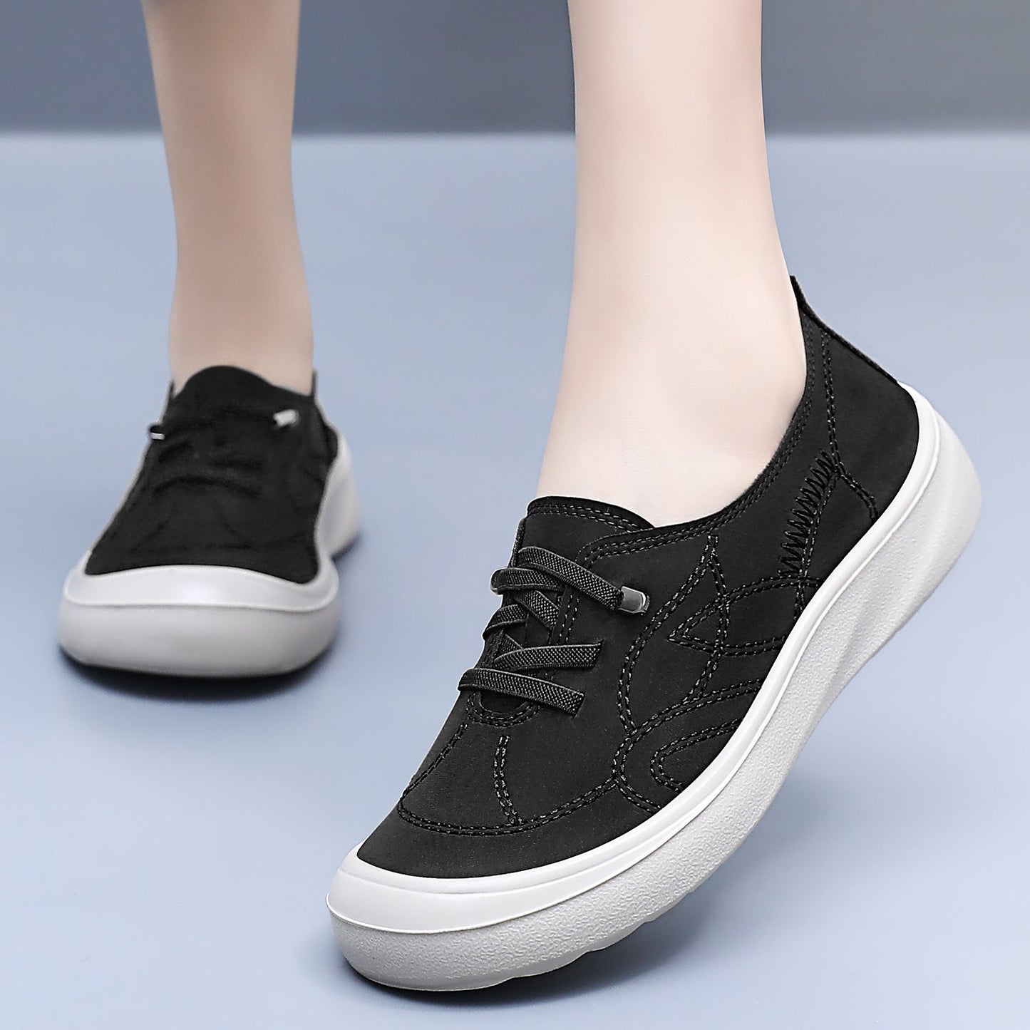 Damen Sneaker Leicht Atmungsaktiv Elastisch Schnürsenkel Sport