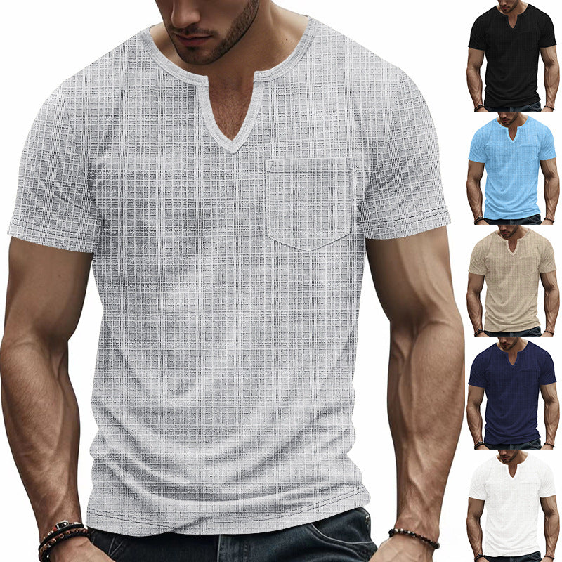 Herren Kurzarmshirt Strukturiert mit Brusttasche Modern