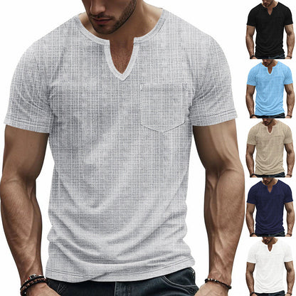 Herren Kurzarmshirt Strukturiert mit Brusttasche Modern