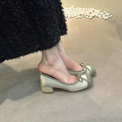 Damen Ballerinas Glänzend Schleifen Detail Elegant
