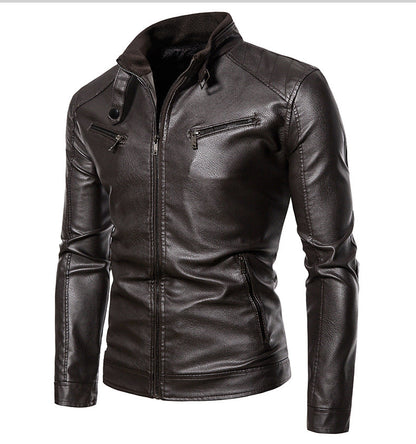 Lederjacke Herren Modern Stehkragen Reißverschluss Taschen