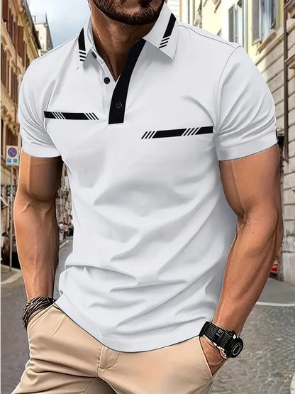 Herren Poloshirt Kurzarm Kontraststreifen Modern