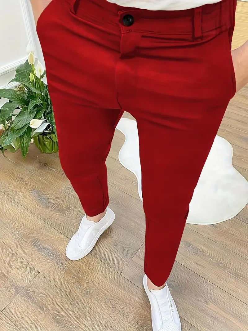 Herren SlimFit Hose Elastisch Mit Taschen Schwarz