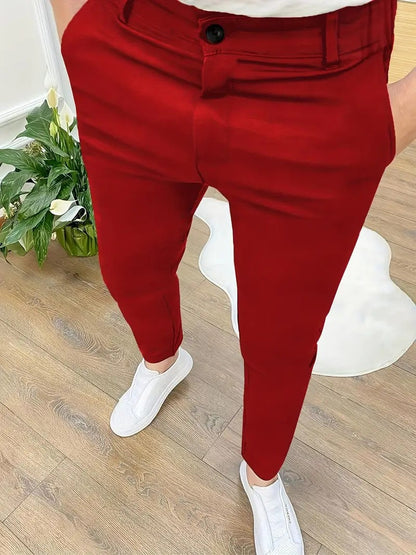 Herren SlimFit Hose Elastisch Mit Taschen Schwarz