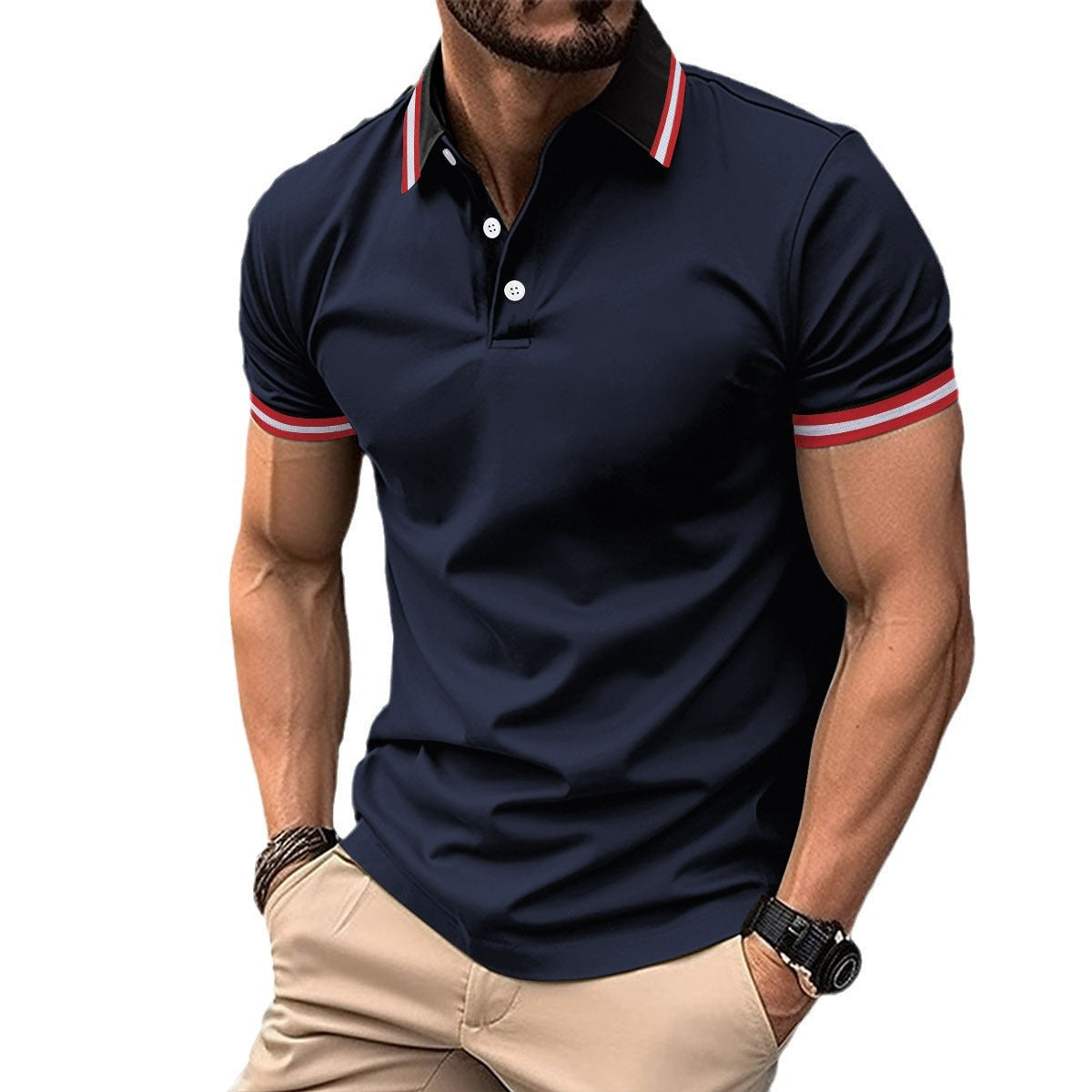 Herren Polohemd Atmungsaktiv Kontrast Optik Modern