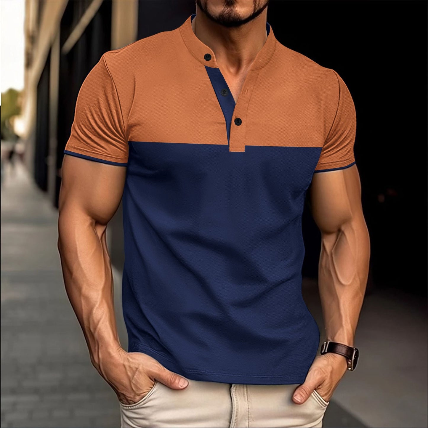 Herren Poloshirt Kurzarm Modern Stehkragen Schwarz - BerlinGlamour