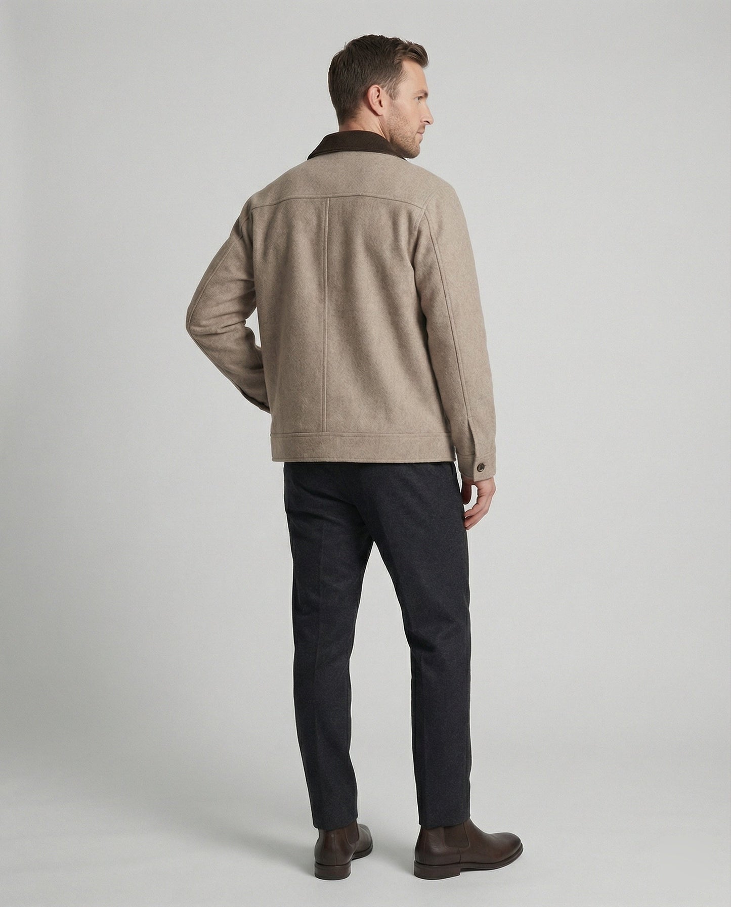 Herren Wollhemdblouson Grau Verdeckte Taschen Modern