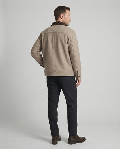 Herren Wollhemdblouson Grau Verdeckte Taschen Modern