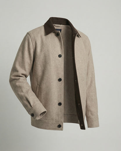 Herren Wollhemdblouson Grau Verdeckte Taschen Modern