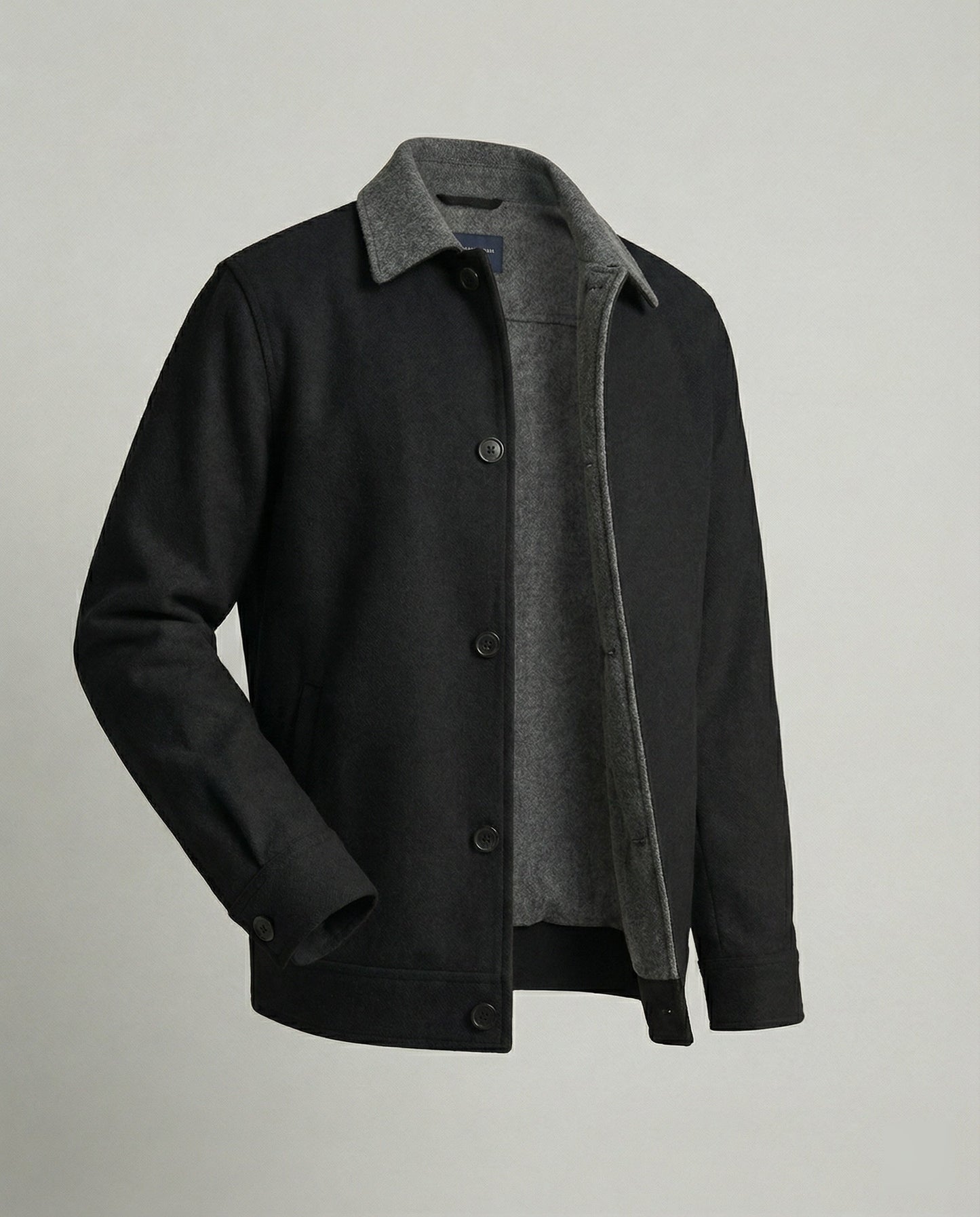Herren Wollhemdblouson Grau Verdeckte Taschen Modern